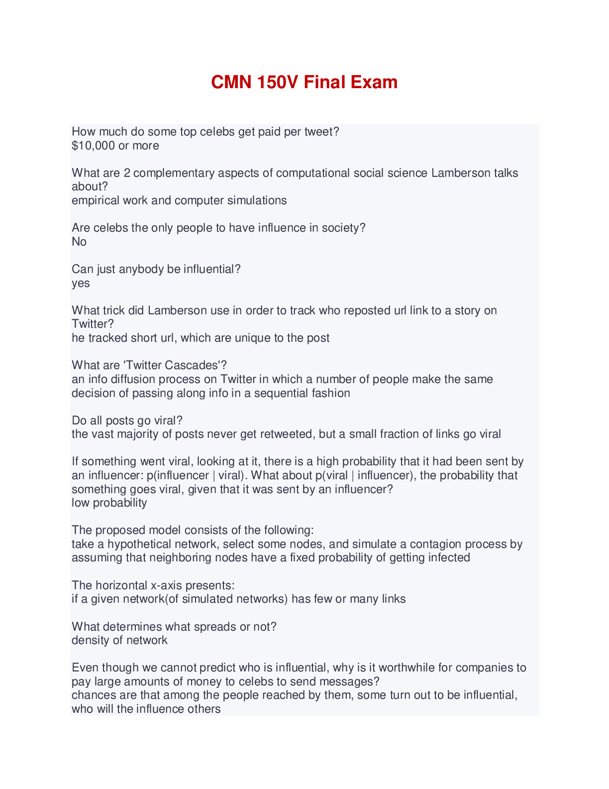 CMN 150V Final Exam Questions and Answers Browsegrades